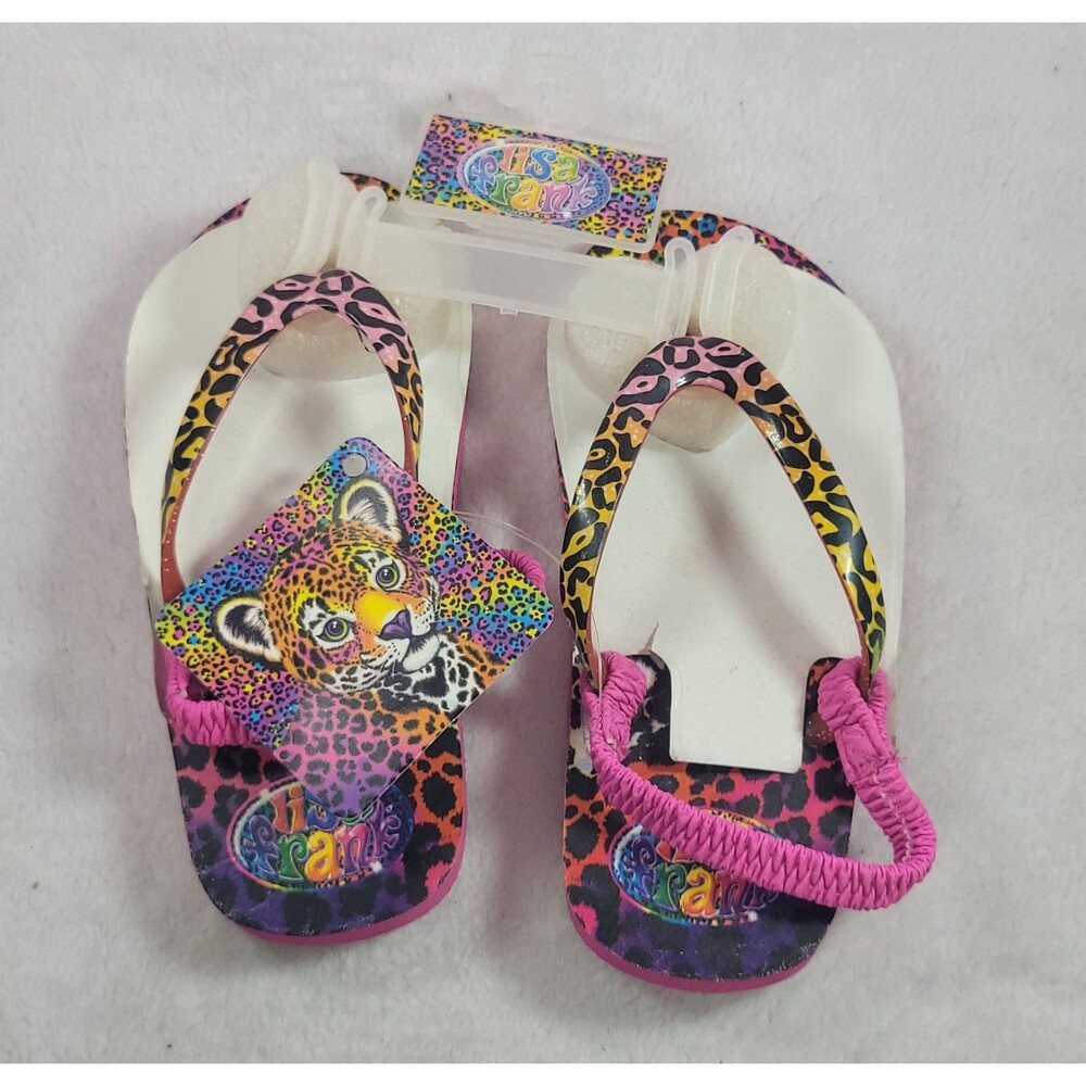 New Lisa Frank Toddler Girls Hunter Leopard Rainbow Sandals Flip Flops 10/11